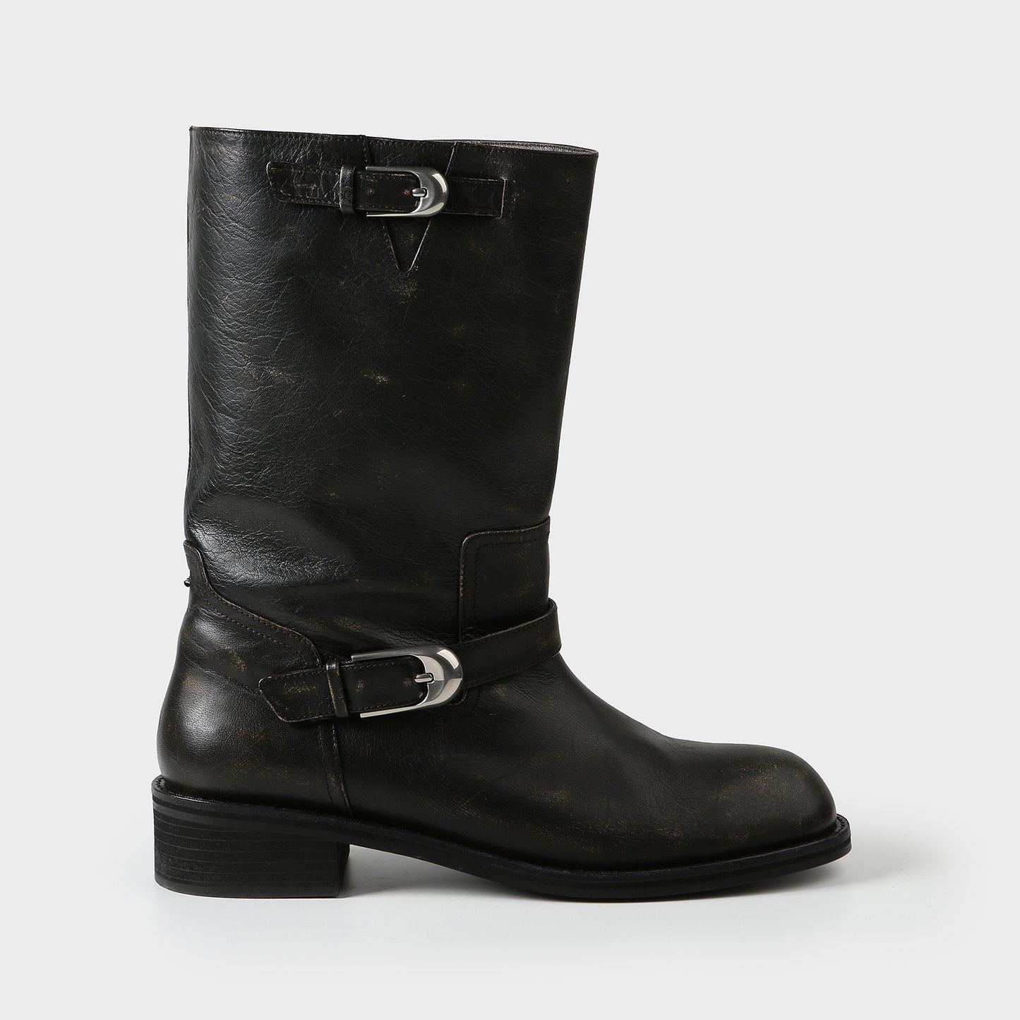 Washed Leather Mid-Calf Boots