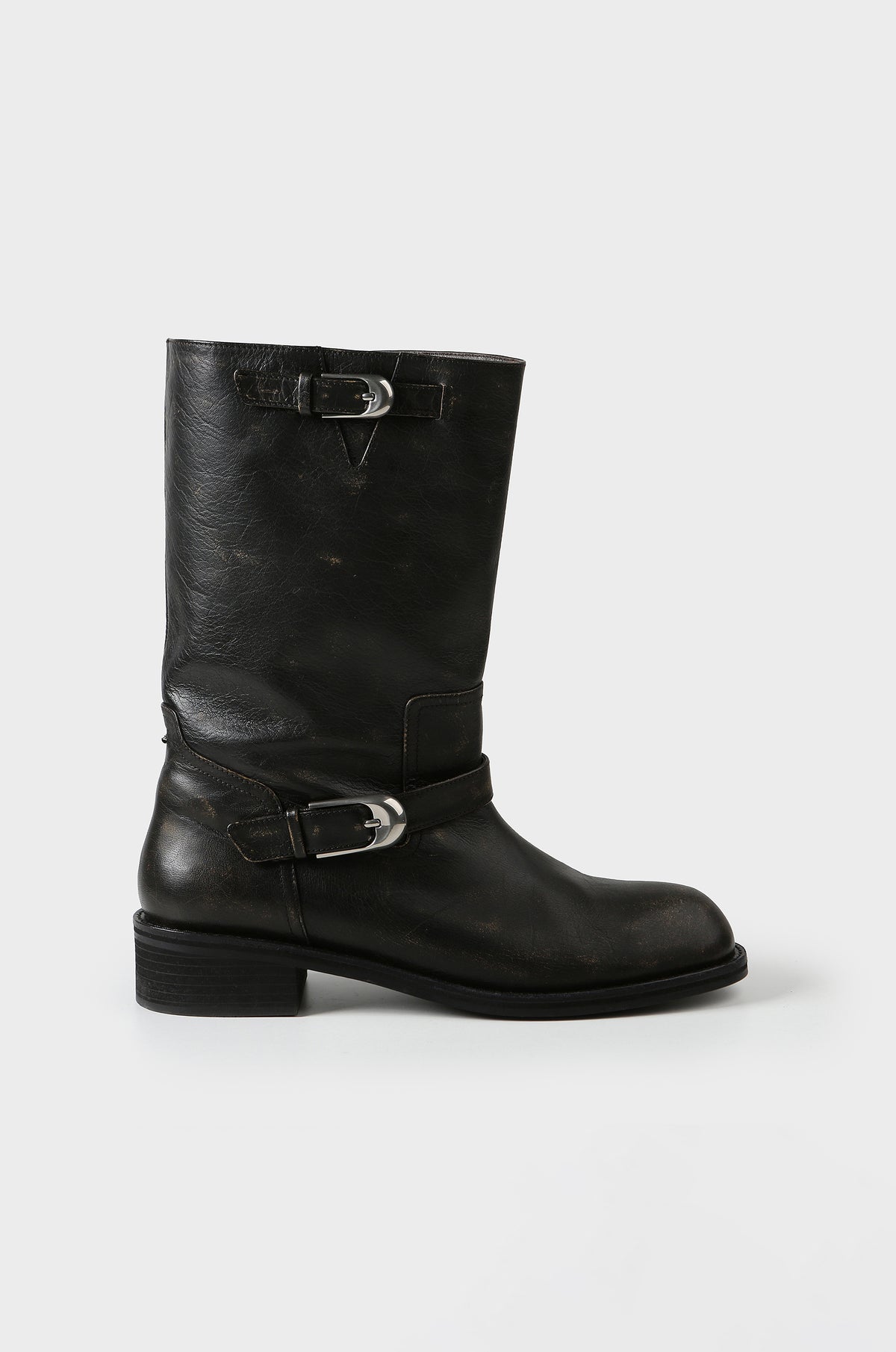Washed Leather Mid-Calf Boots