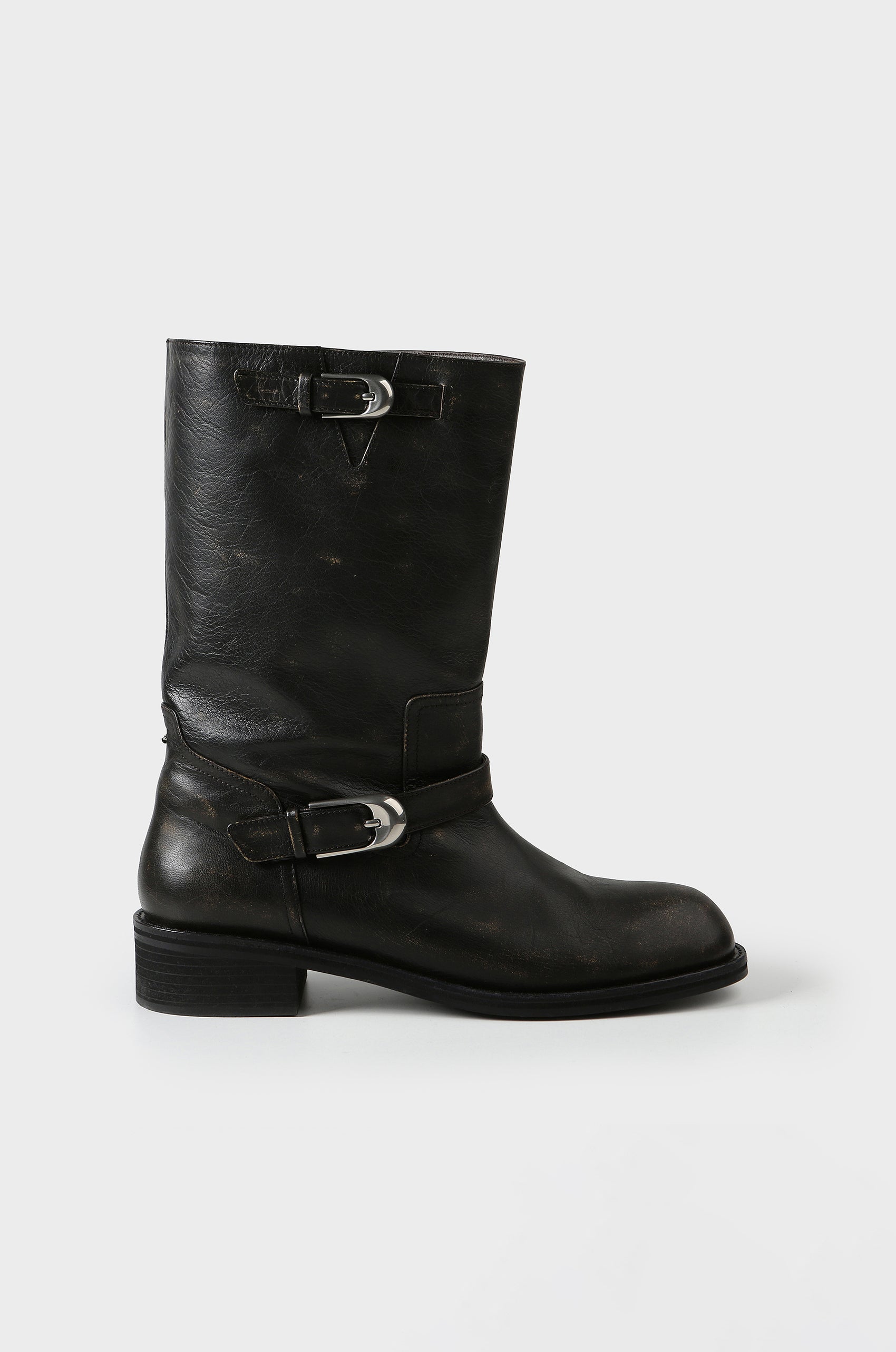 Washed Leather Mid-Calf Boots