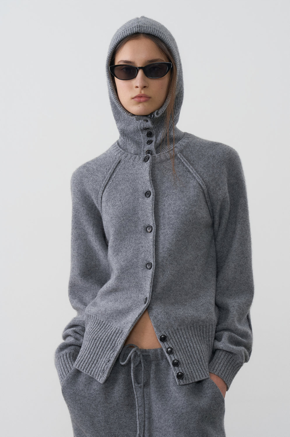 BALACLAVA HOODED KNIT CARDIGAN