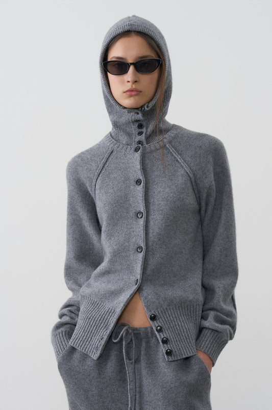 BALACLAVA HOODED KNIT CARDIGAN