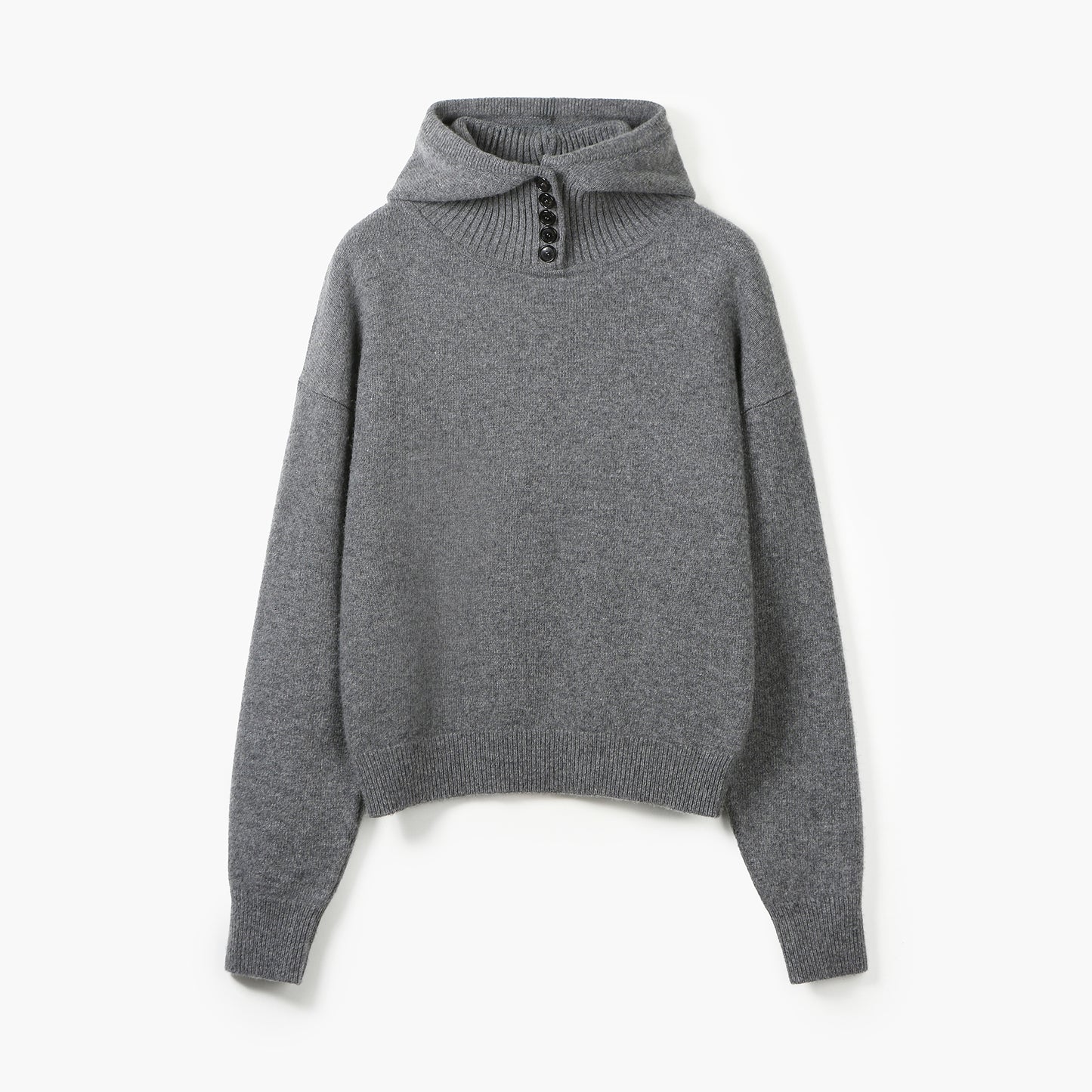 BUTTONED HOODED KNIT TOP
