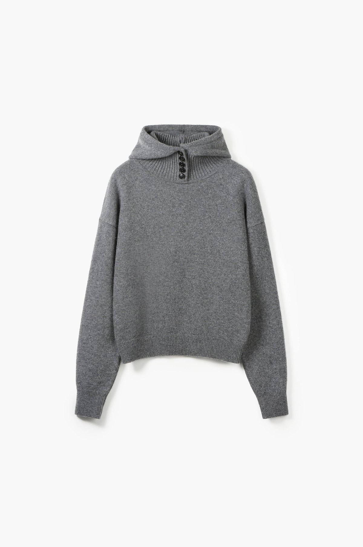 BUTTONED HOODED KNIT TOP