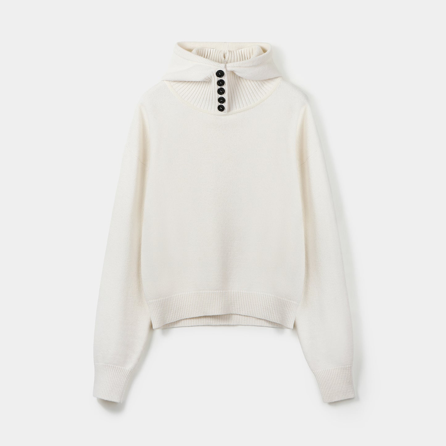 BUTTONED HOODED KNIT TOP