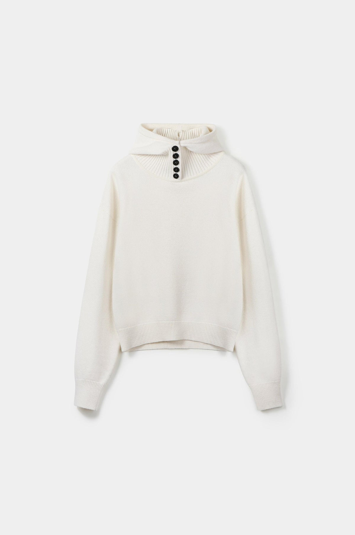 BUTTONED HOODED KNIT TOP
