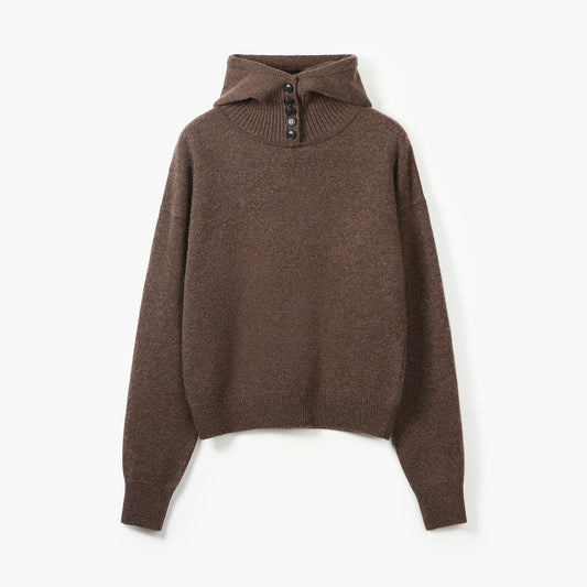 BUTTONED HOODED KNIT TOP