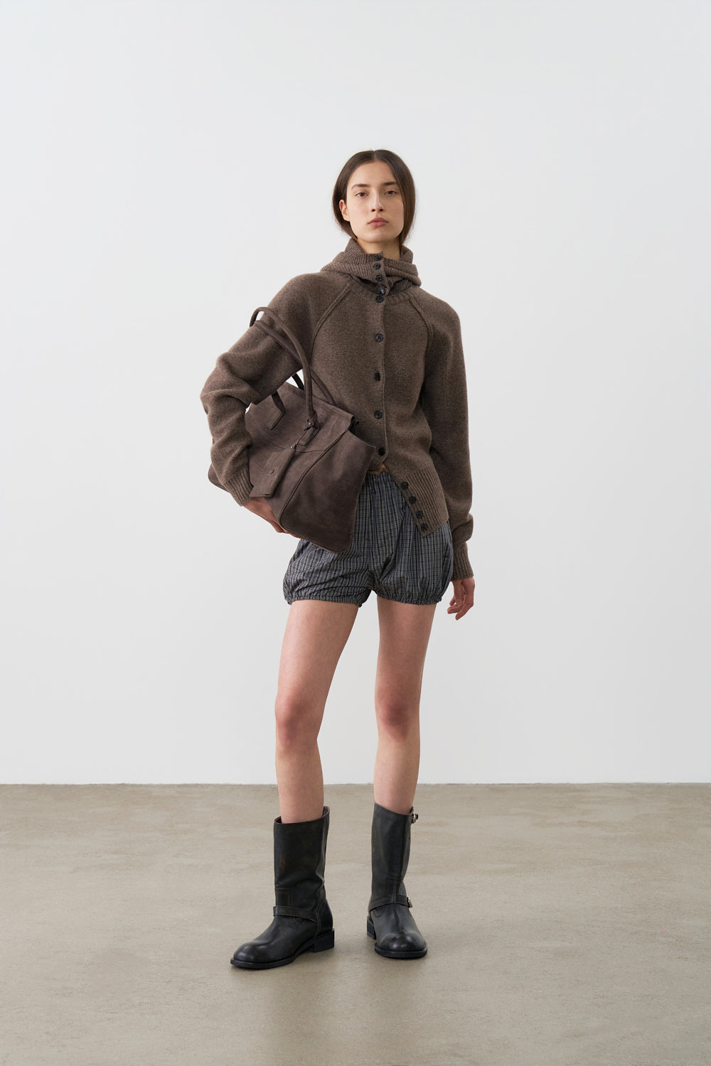 BUTTONED HOODED KNIT TOP