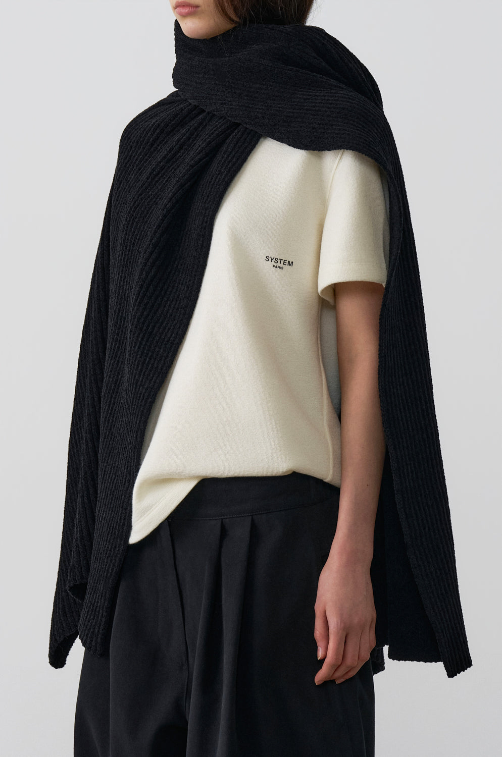 TWISTED NECK LAYERED KNIT CAPE