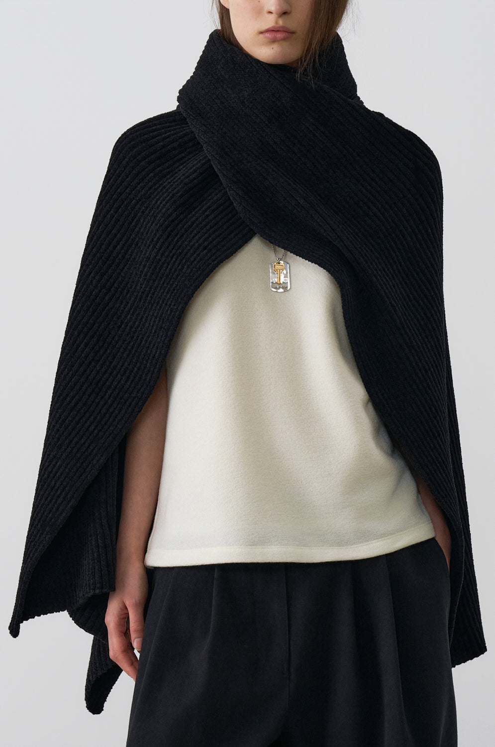 TWISTED NECK LAYERED KNIT CAPE
