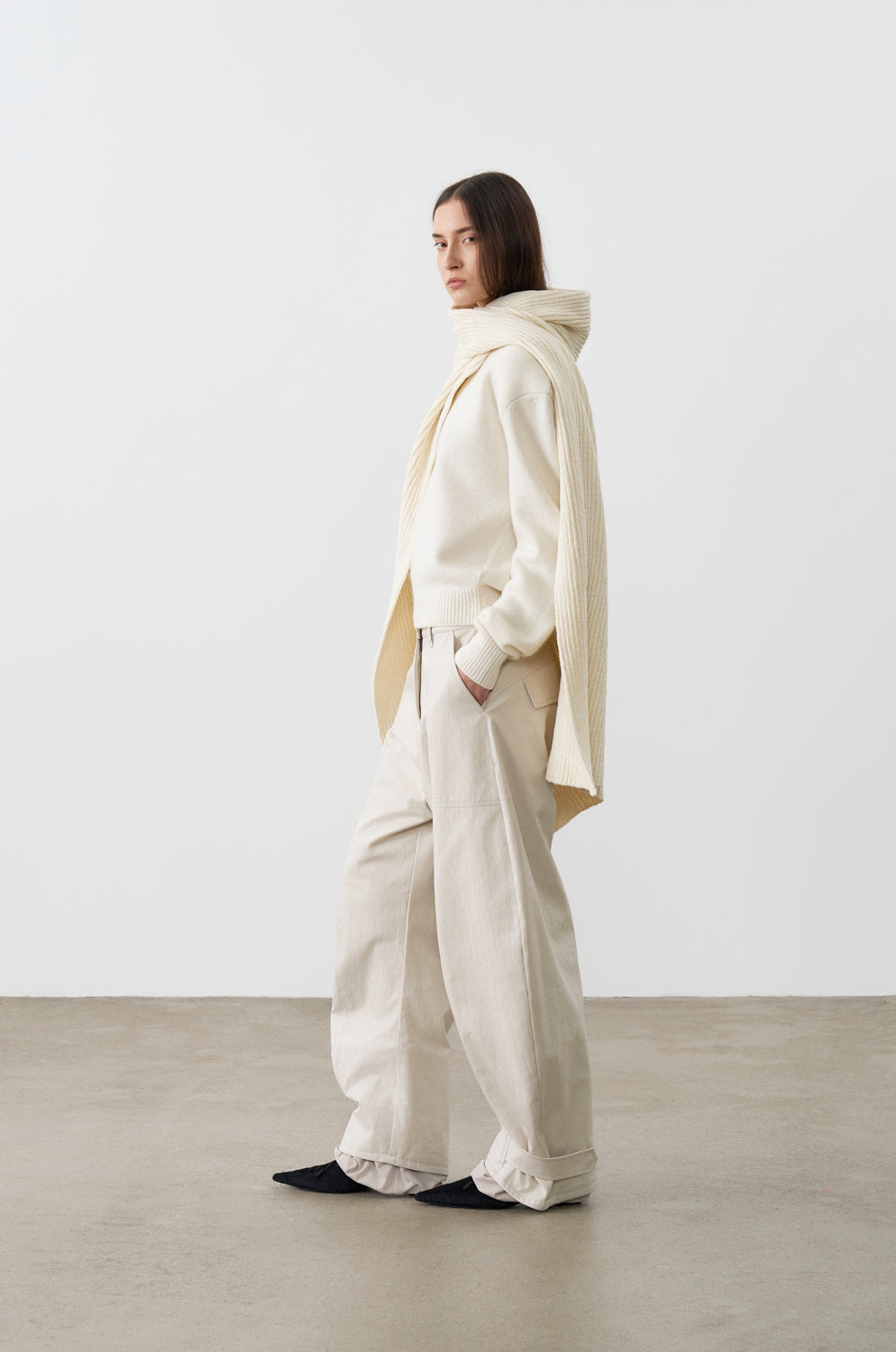 TWISTED NECK LAYERED KNIT CAPE
