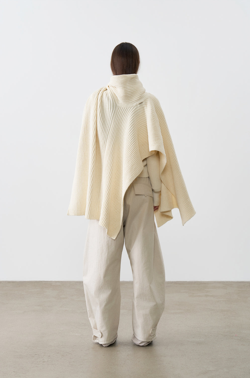 TWISTED NECK LAYERED KNIT CAPE