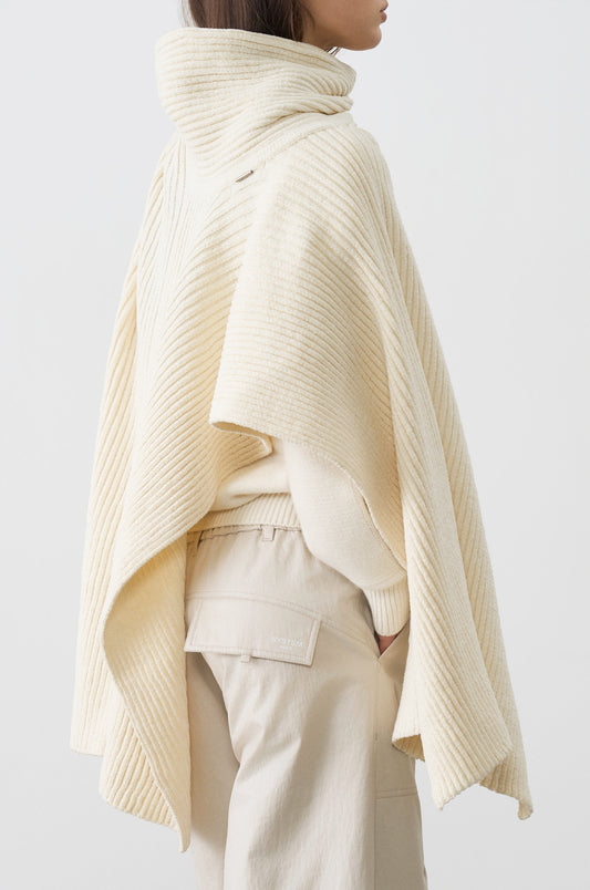 TWISTED NECK LAYERED KNIT CAPE