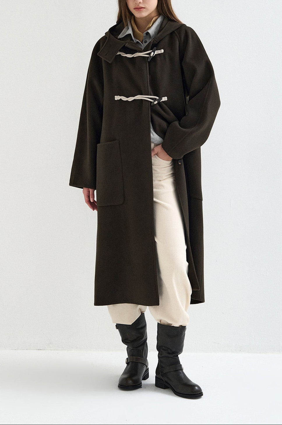 WOOL CASHMERE HOODED DUFFLE COAT