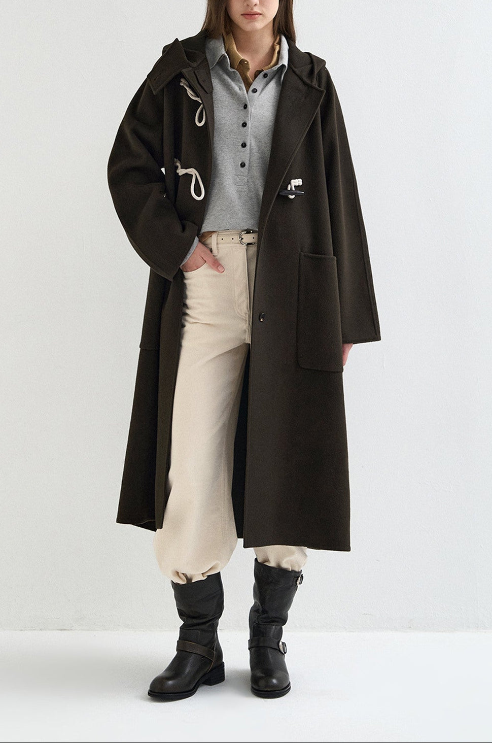 WOOL CASHMERE HOODED DUFFLE COAT