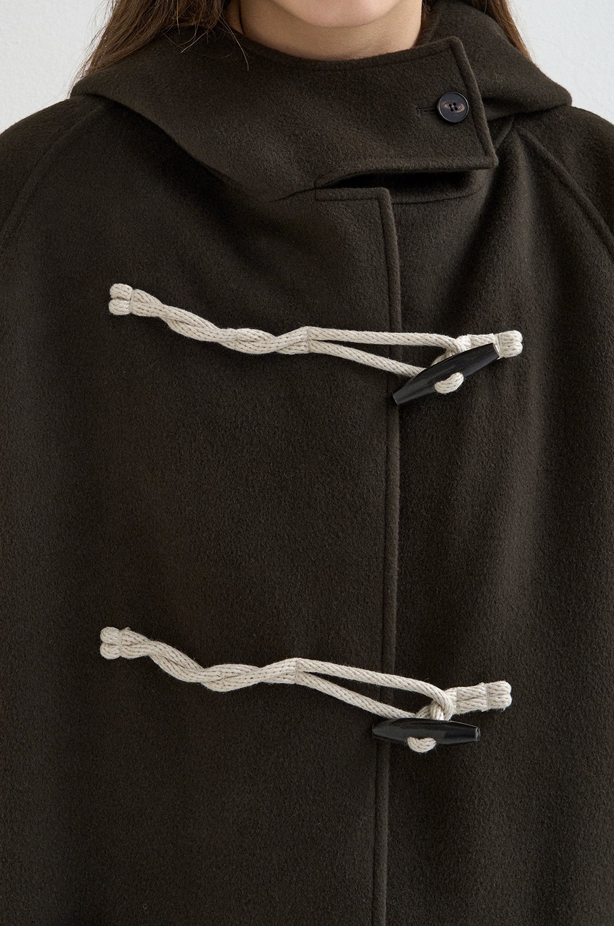 WOOL CASHMERE HOODED DUFFLE COAT