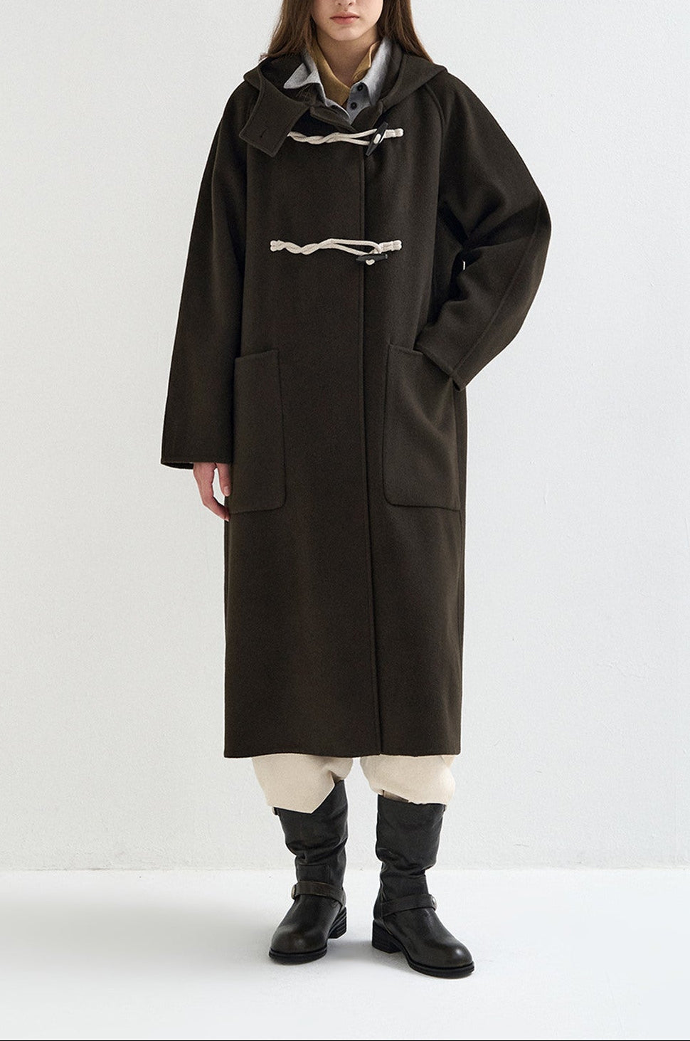 WOOL CASHMERE HOODED DUFFLE COAT