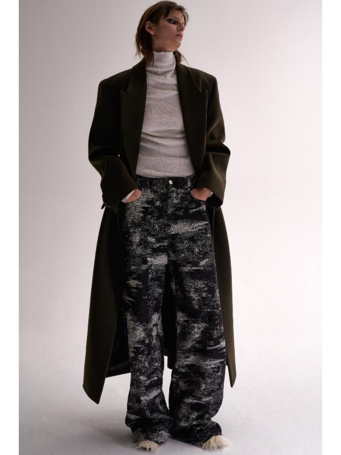 Wide Jacquard Denim Pants