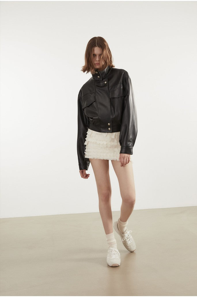 Cropped Oversized Leather Jumper