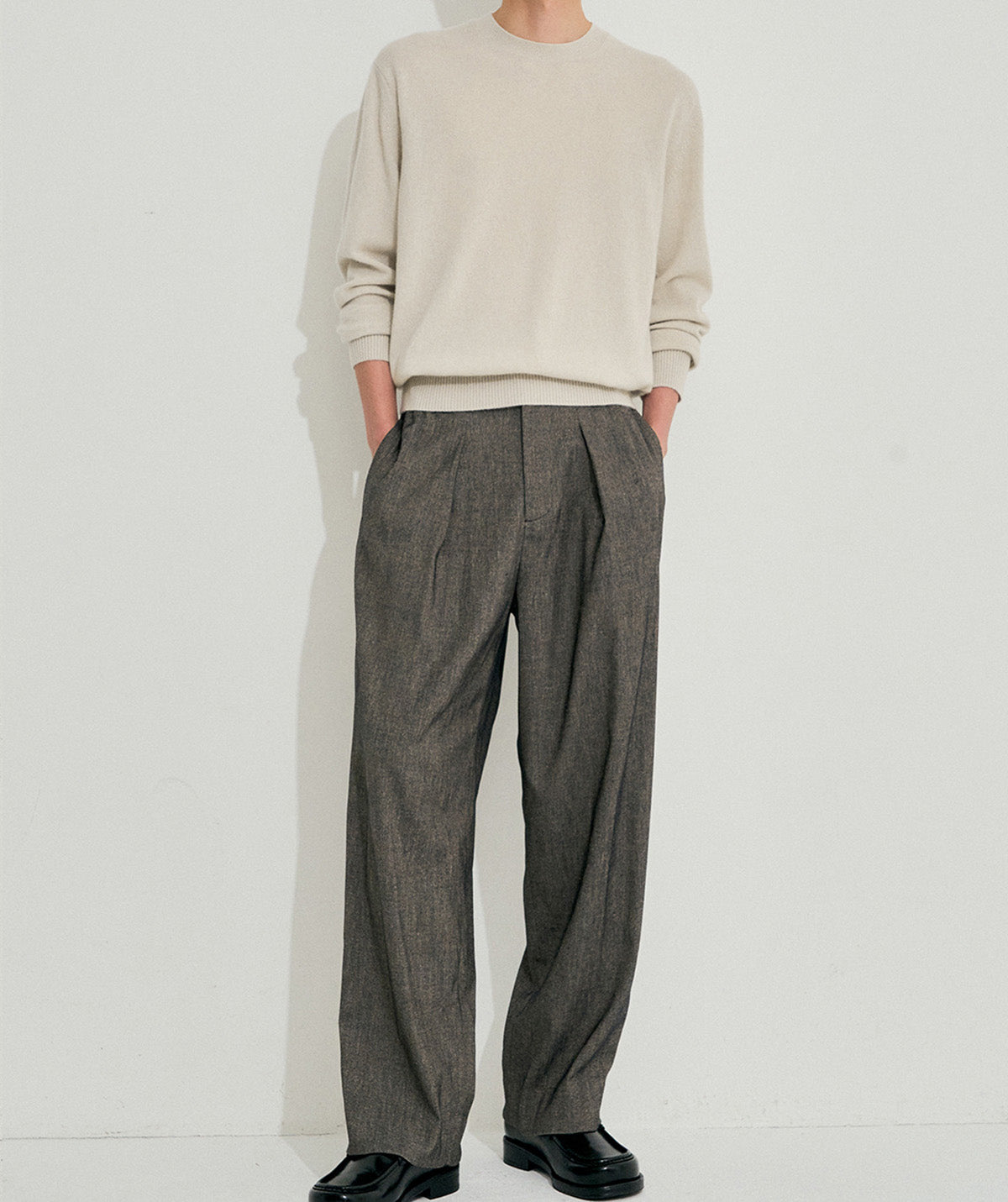 Wool Blend One-Tuck Wide Pants